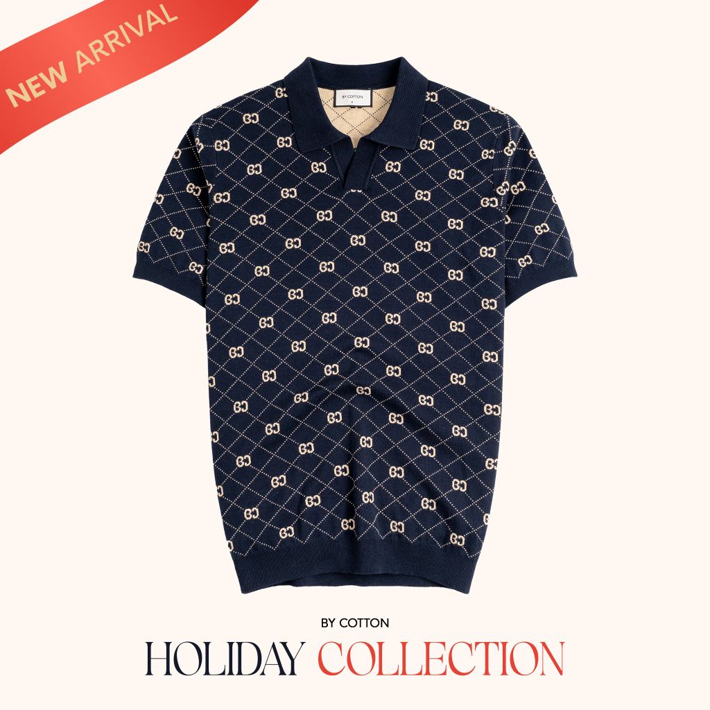 Áo Polo Nam Dệt Kim By Cotton Monogram - Xanh Đen