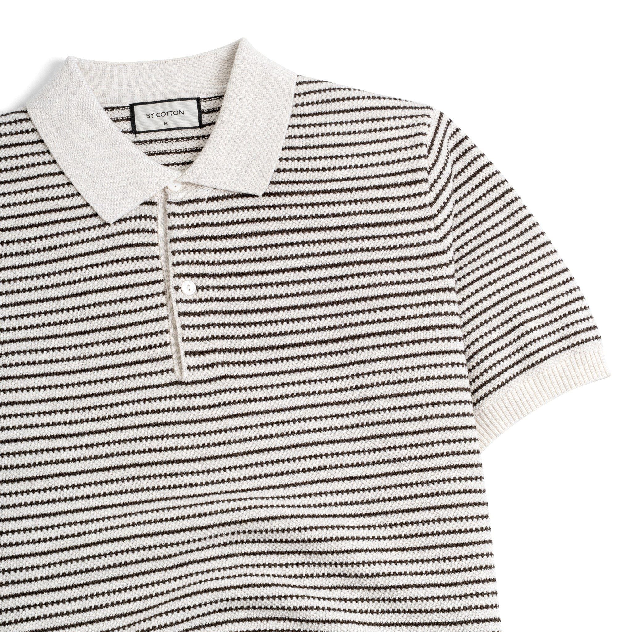 Áo Polo Dệt Kim By Cotton Melange Sọc Nhỏ Kem