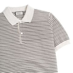 Áo Polo Dệt Kim By Cotton Melange Sọc Nhỏ Kem