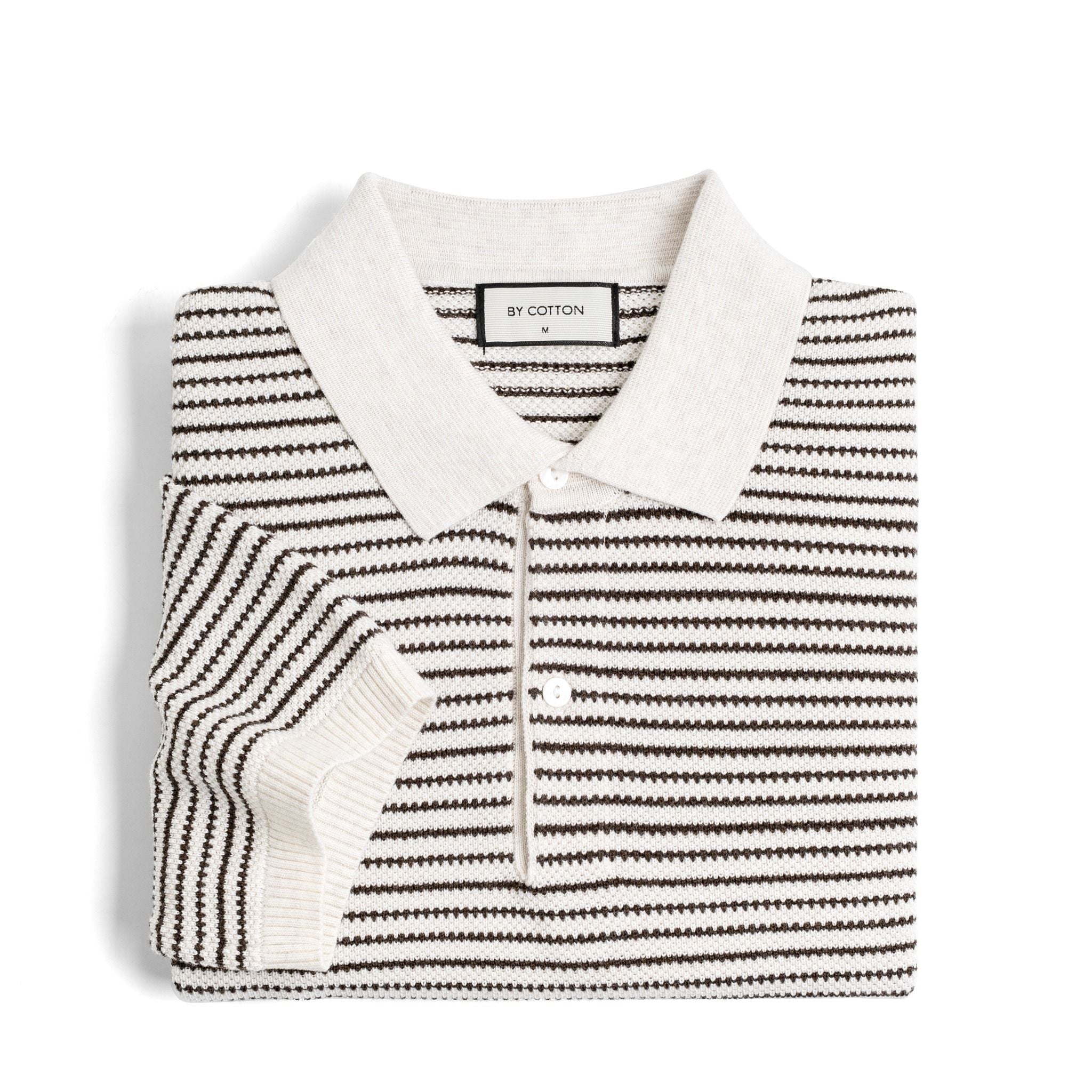 Áo Polo Dệt Kim By Cotton Melange Sọc Nhỏ Kem