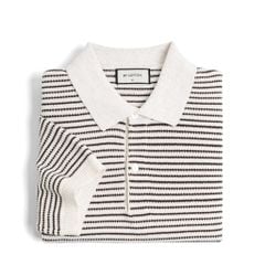 Áo Polo Dệt Kim By Cotton Melange Sọc Nhỏ Kem