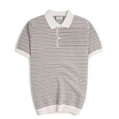 Áo Polo Dệt Kim By Cotton Melange Sọc Nhỏ Kem