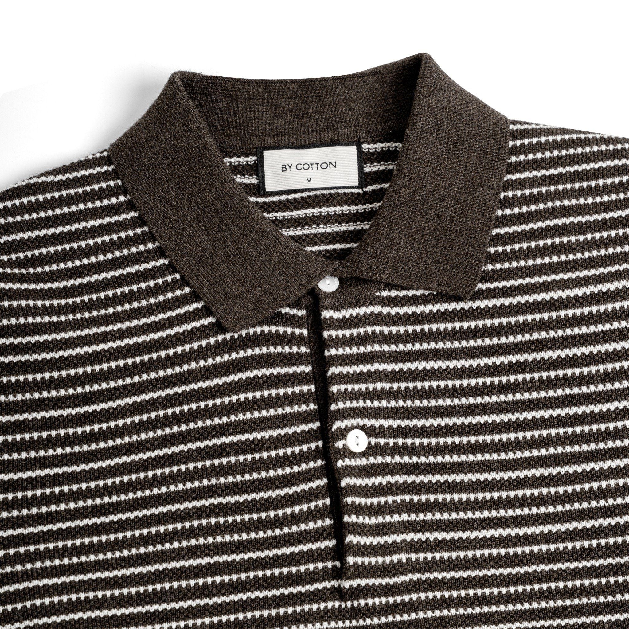 Áo Polo Dệt Kim By Cotton Melange Sọc Nhỏ Nâu