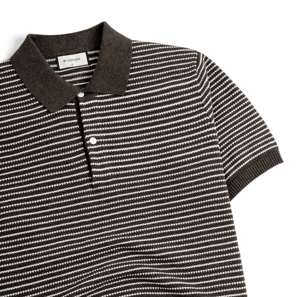Áo Polo Dệt Kim By Cotton Melange Sọc Nhỏ Nâu