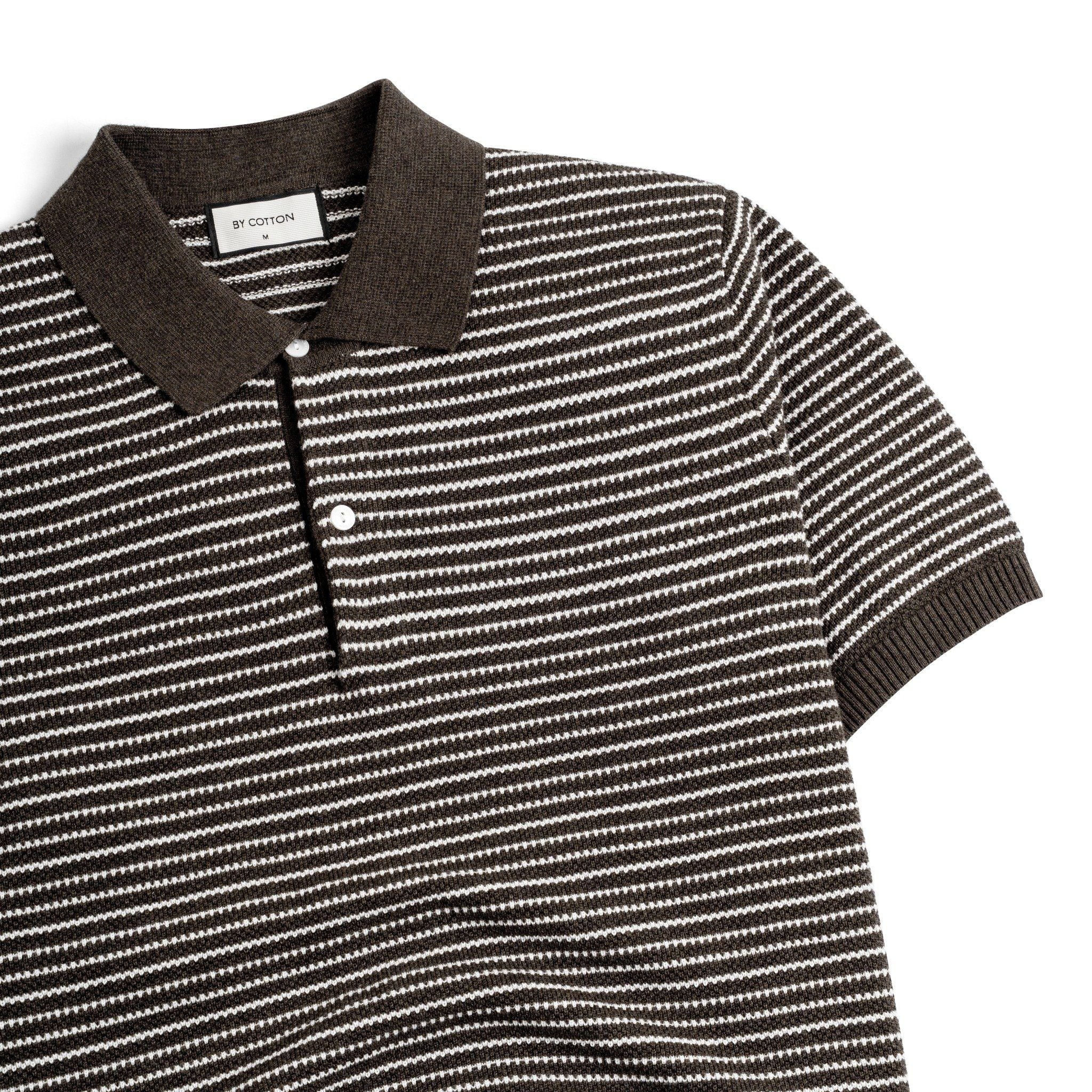 Áo Polo Dệt Kim By Cotton Melange Sọc Nhỏ Nâu