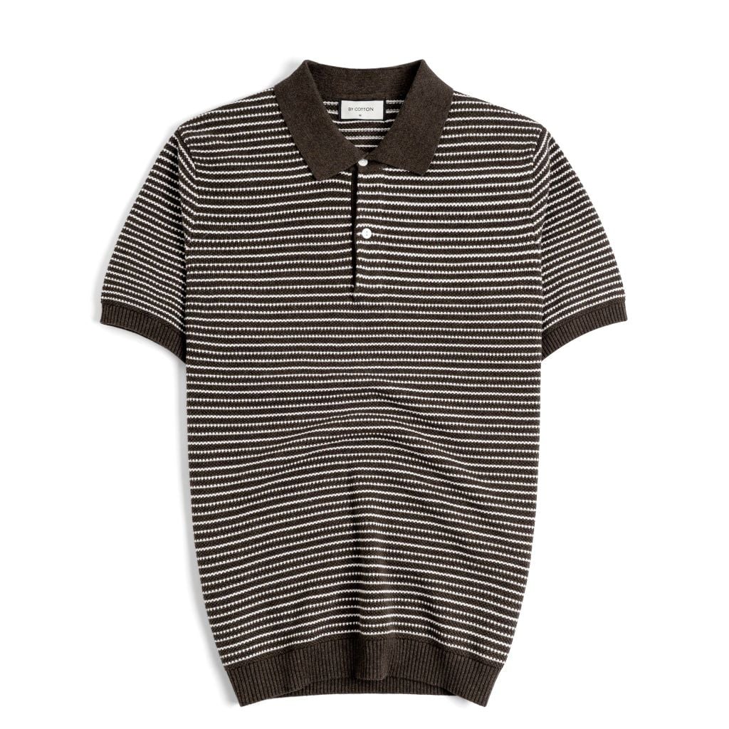 Áo Polo Dệt Kim By Cotton Melange Sọc Nhỏ Nâu