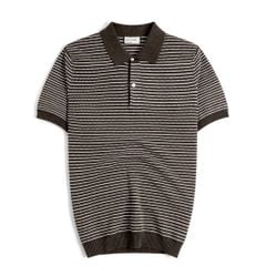 Áo Polo Dệt Kim By Cotton Melange Sọc Nhỏ Nâu