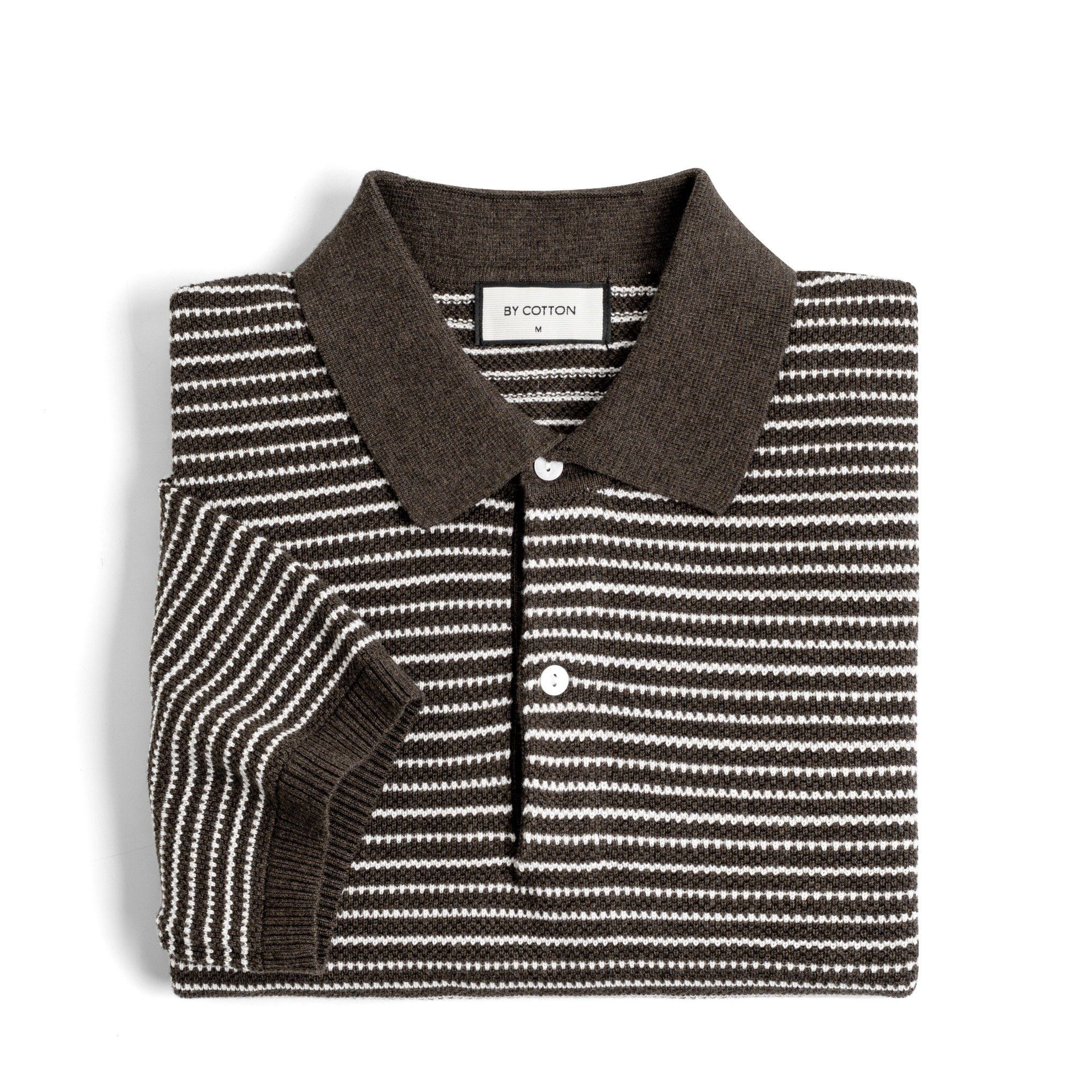 Áo Polo Dệt Kim By Cotton Melange Sọc Nhỏ Nâu