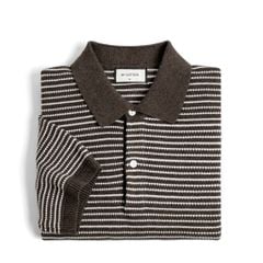 Áo Polo Dệt Kim By Cotton Melange Sọc Nhỏ Nâu