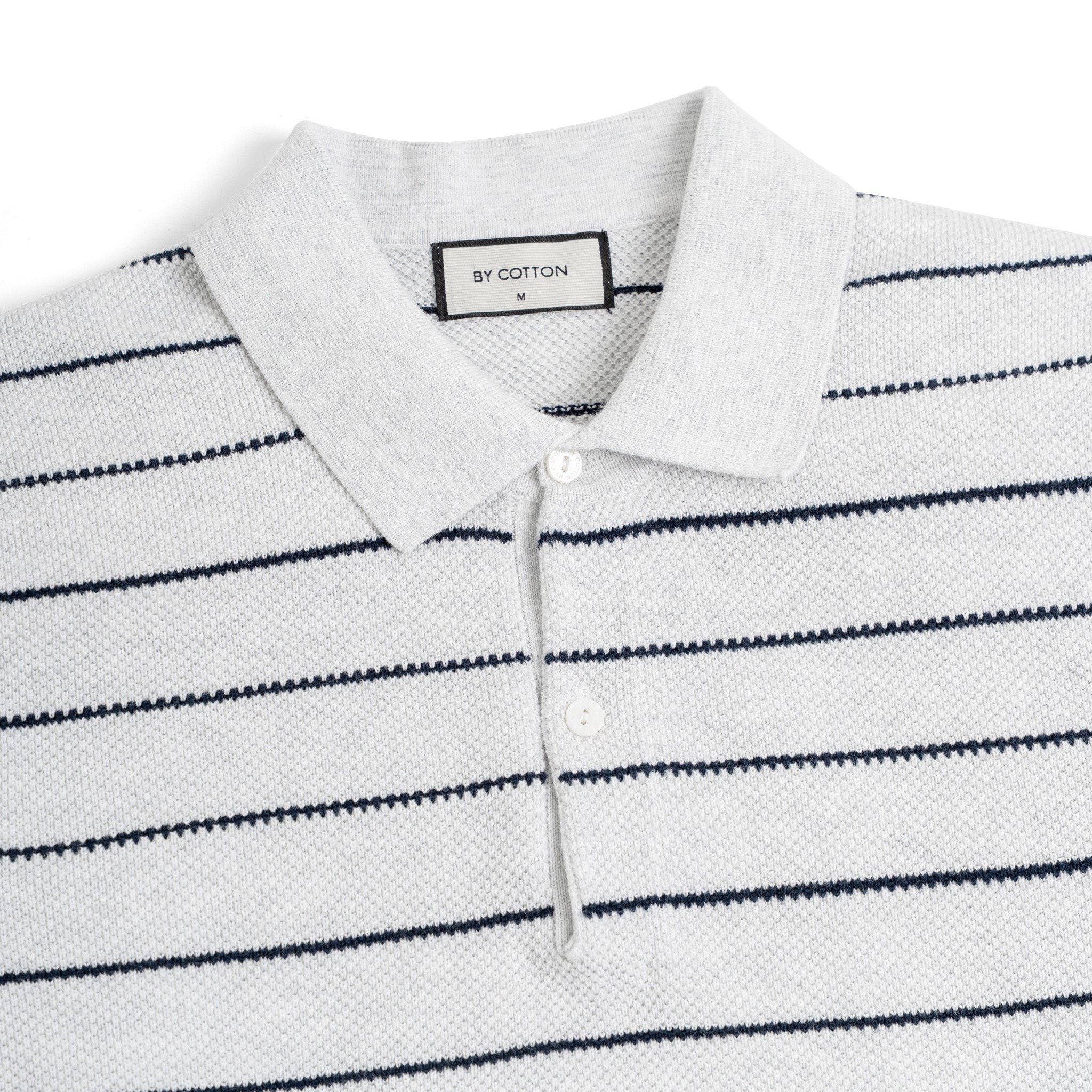 Áo Polo Dệt Kim By Cotton Melange Xám Sọc To