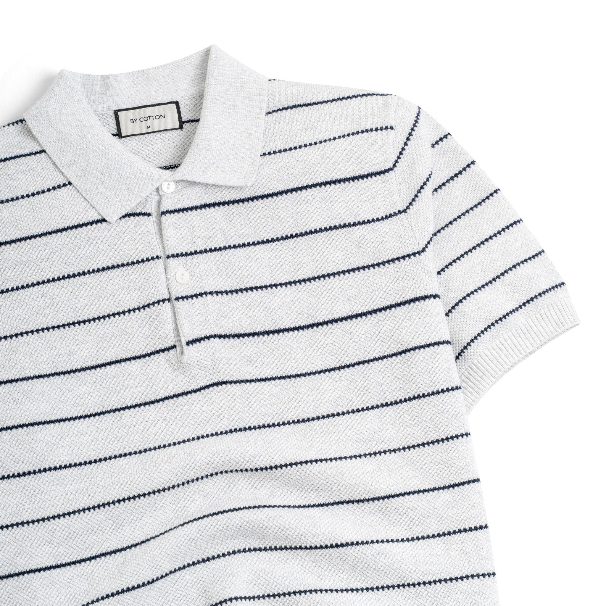 Áo Polo Dệt Kim By Cotton Melange Xám Sọc To