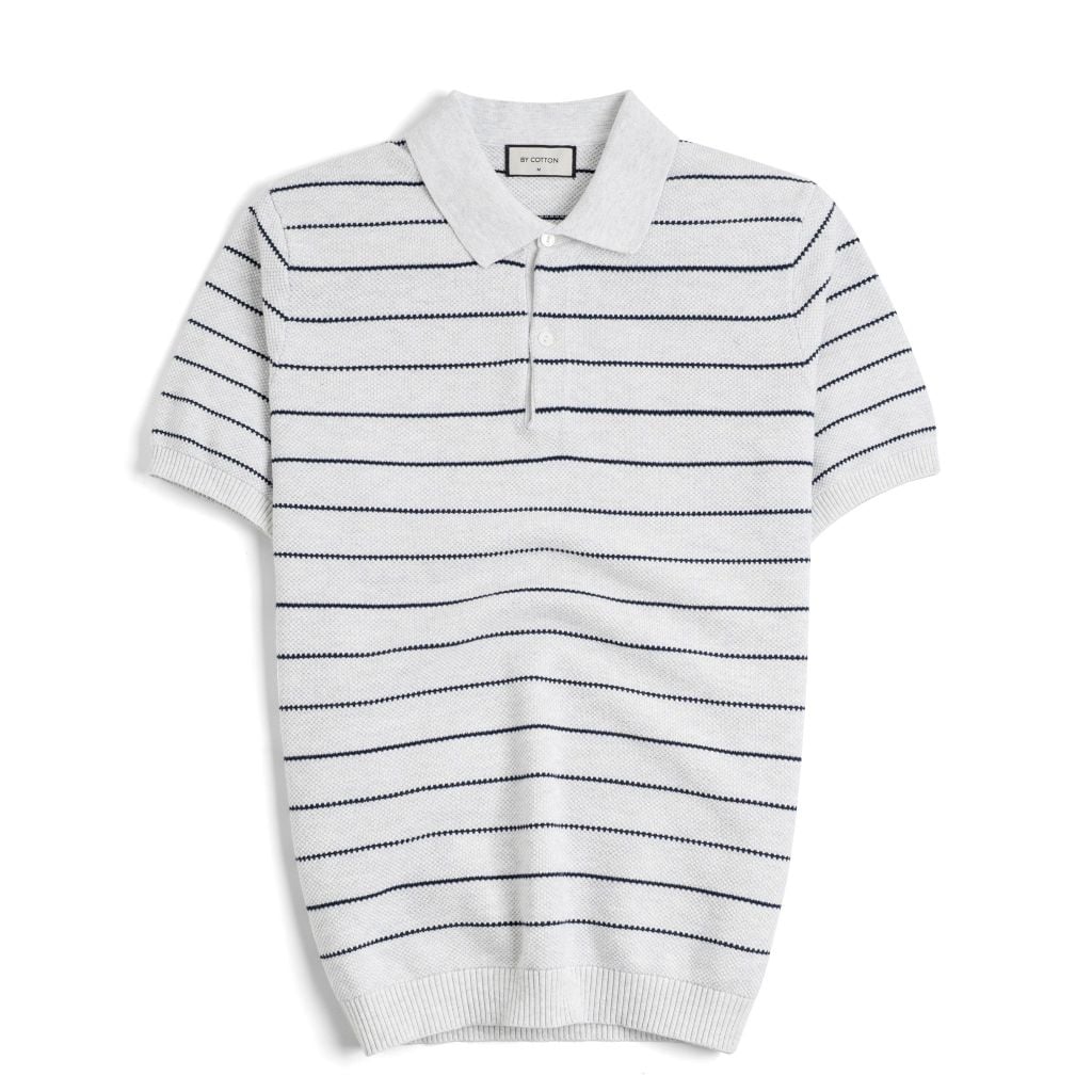 Áo Polo Dệt Kim By Cotton Melange Xám Sọc To