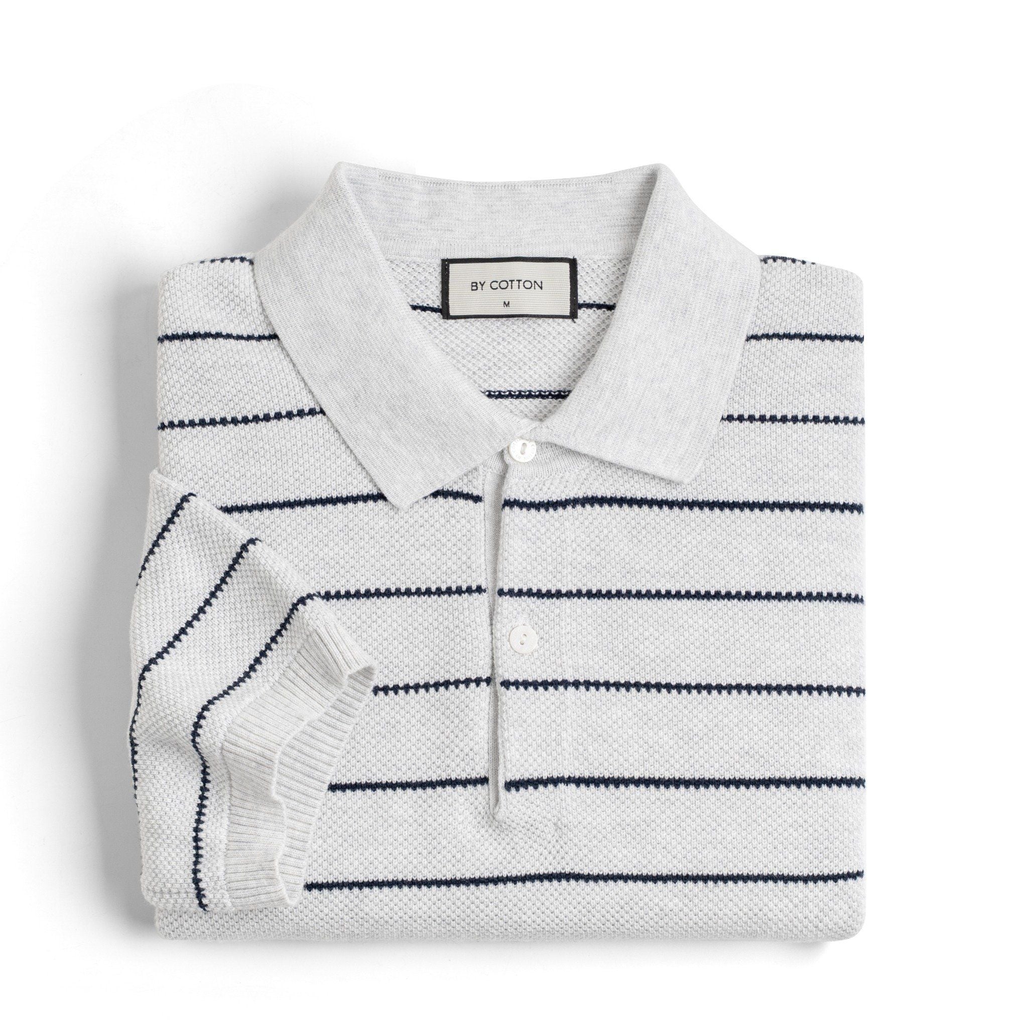 Áo Polo Dệt Kim By Cotton Melange Xám Sọc To