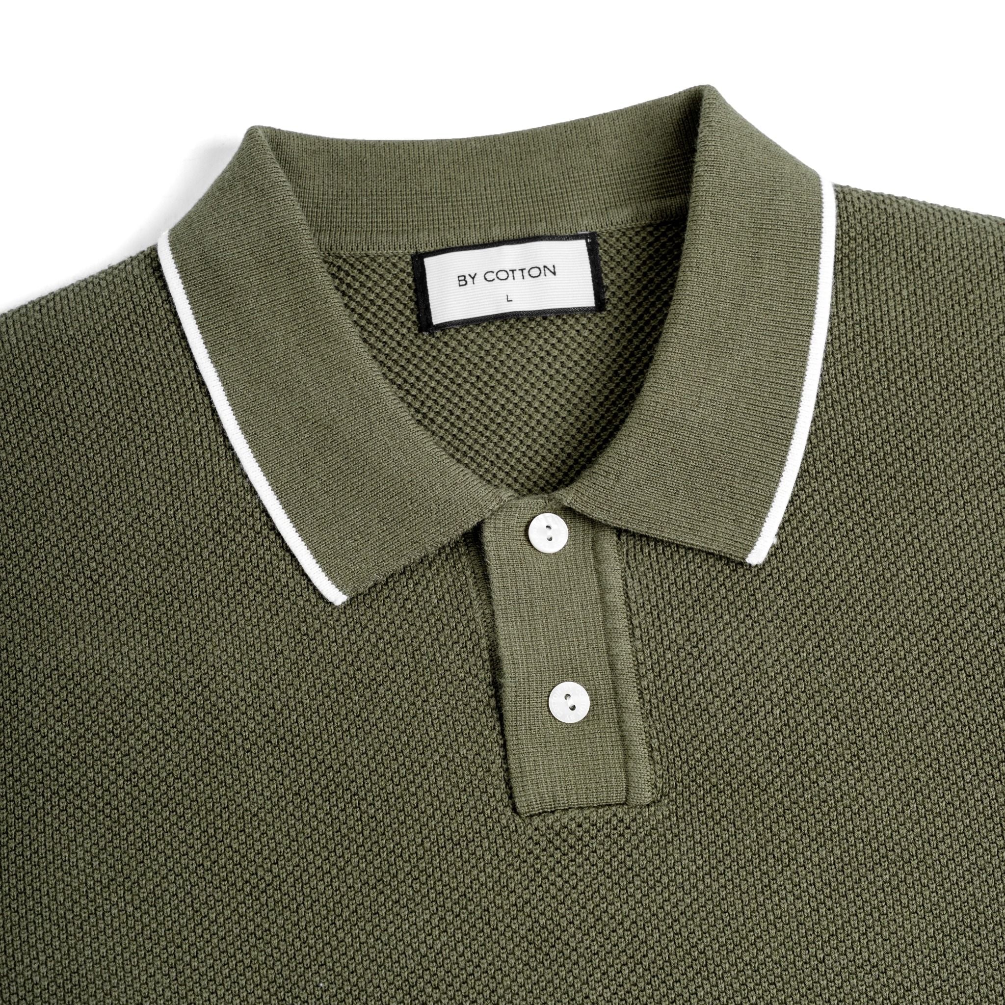 Áo Polo Dệt Kim By Cotton Melange Xanh Ô Liu SS2