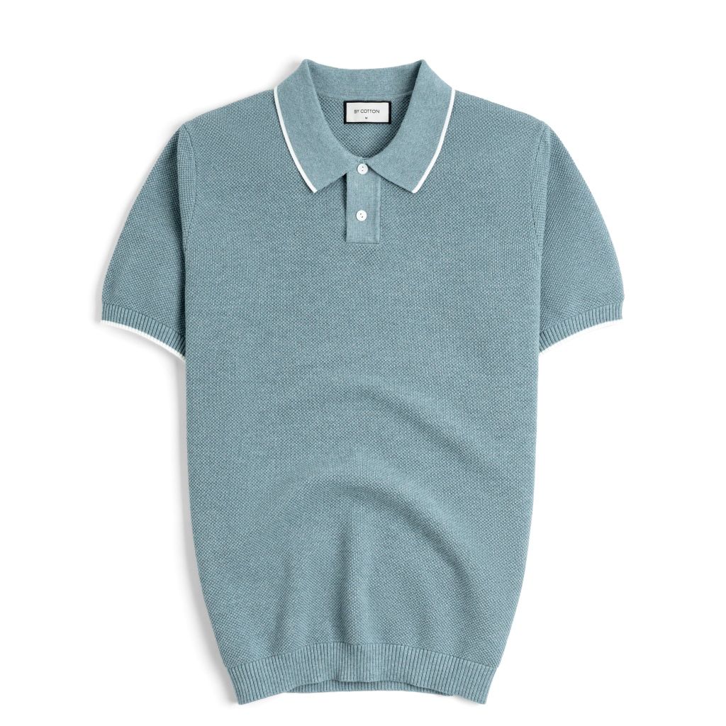 Áo Polo Dệt Kim By Cotton Melange Xanh Lam SS2
