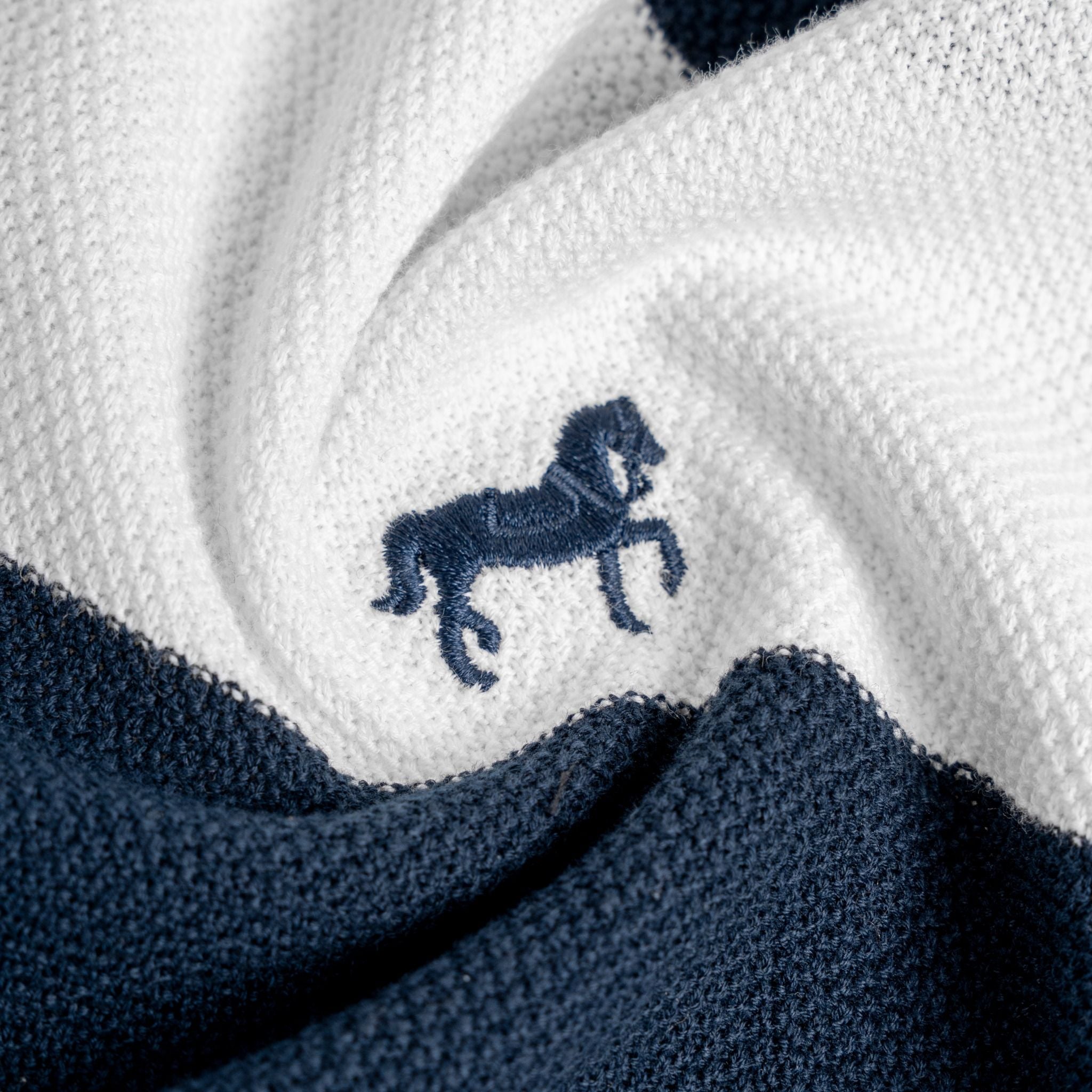 Áo Polo Dệt Kim By Cotton Thêu Ngựa Sọc Trắng - Xanh Đen