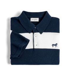 Áo Polo Dệt Kim By Cotton Thêu Ngựa Sọc Trắng - Xanh Đen
