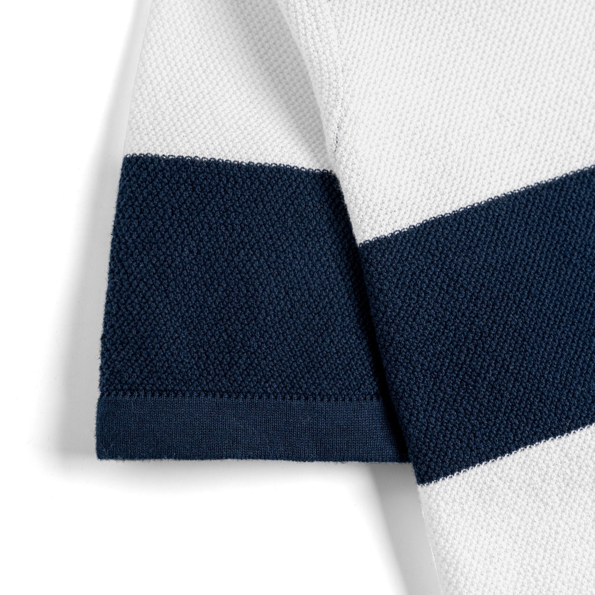 Áo Polo Dệt Kim By Cotton Thêu Ngựa Sọc Trắng - Xanh Đen