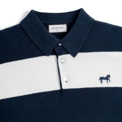 Áo Polo Dệt Kim By Cotton Thêu Ngựa Sọc Trắng - Xanh Đen