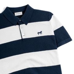 Áo Polo Dệt Kim By Cotton Thêu Ngựa Sọc Trắng - Xanh Đen