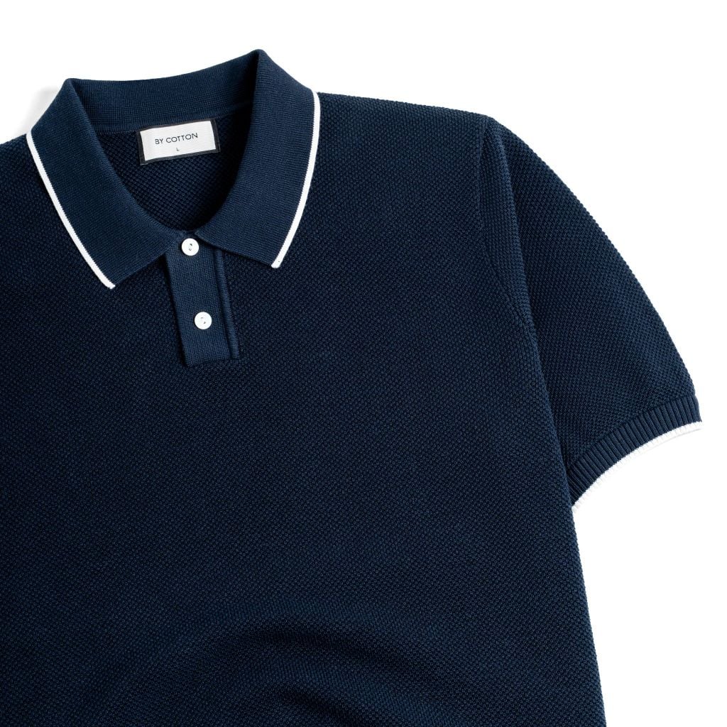 Áo Polo Dệt Kim By Cotton Melange Xanh Đen SS2