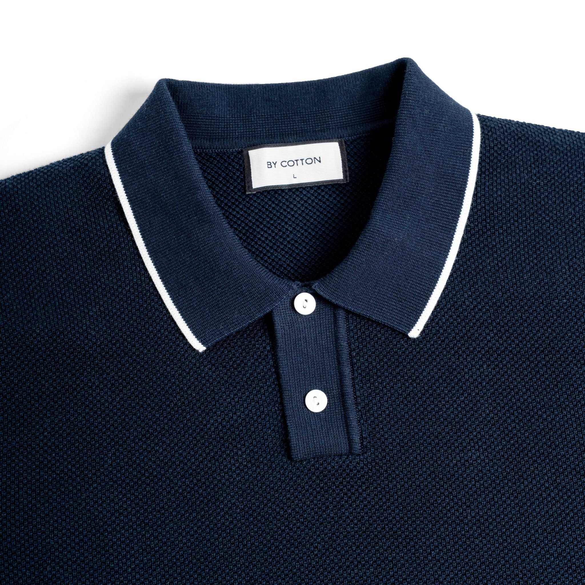 Áo Polo Dệt Kim By Cotton Melange Xanh Đen SS2