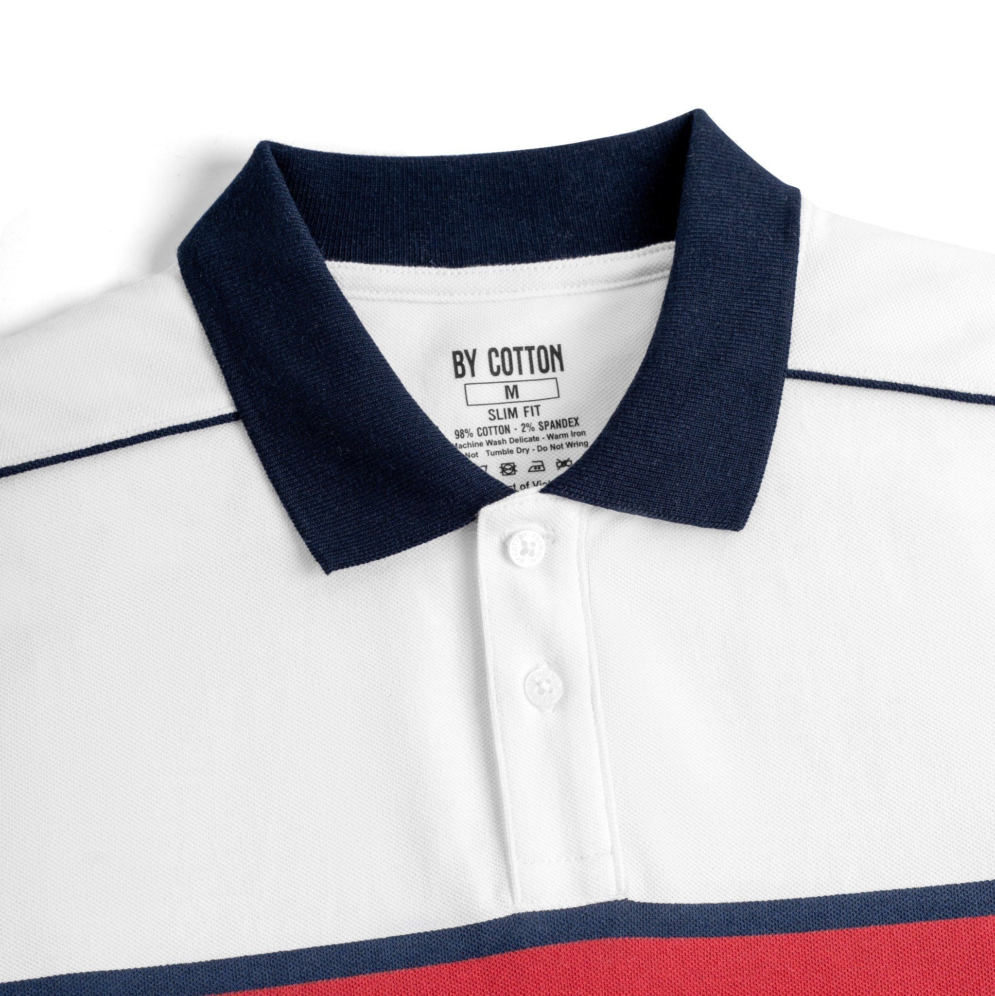 Áo Thun Polo By Cotton In Sọc Ngực Xanh Đen Đỏ