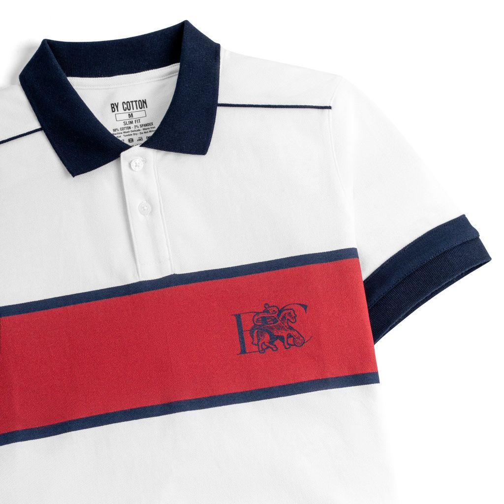 Áo Thun Polo By Cotton In Sọc Ngực Xanh Đen Đỏ