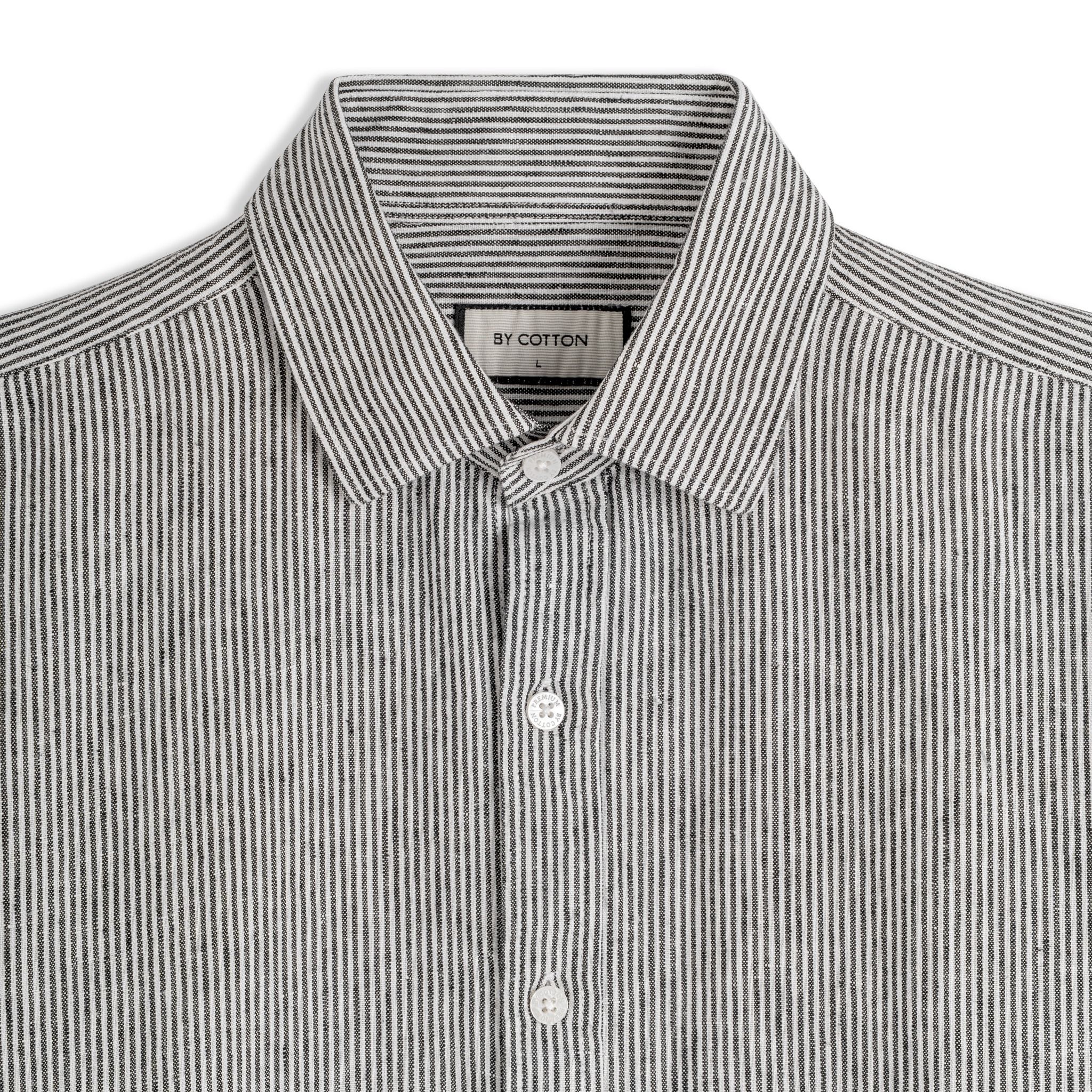 Áo Sơ Mi Nam By Cotton Linen Sọc Nhuyễn Đen