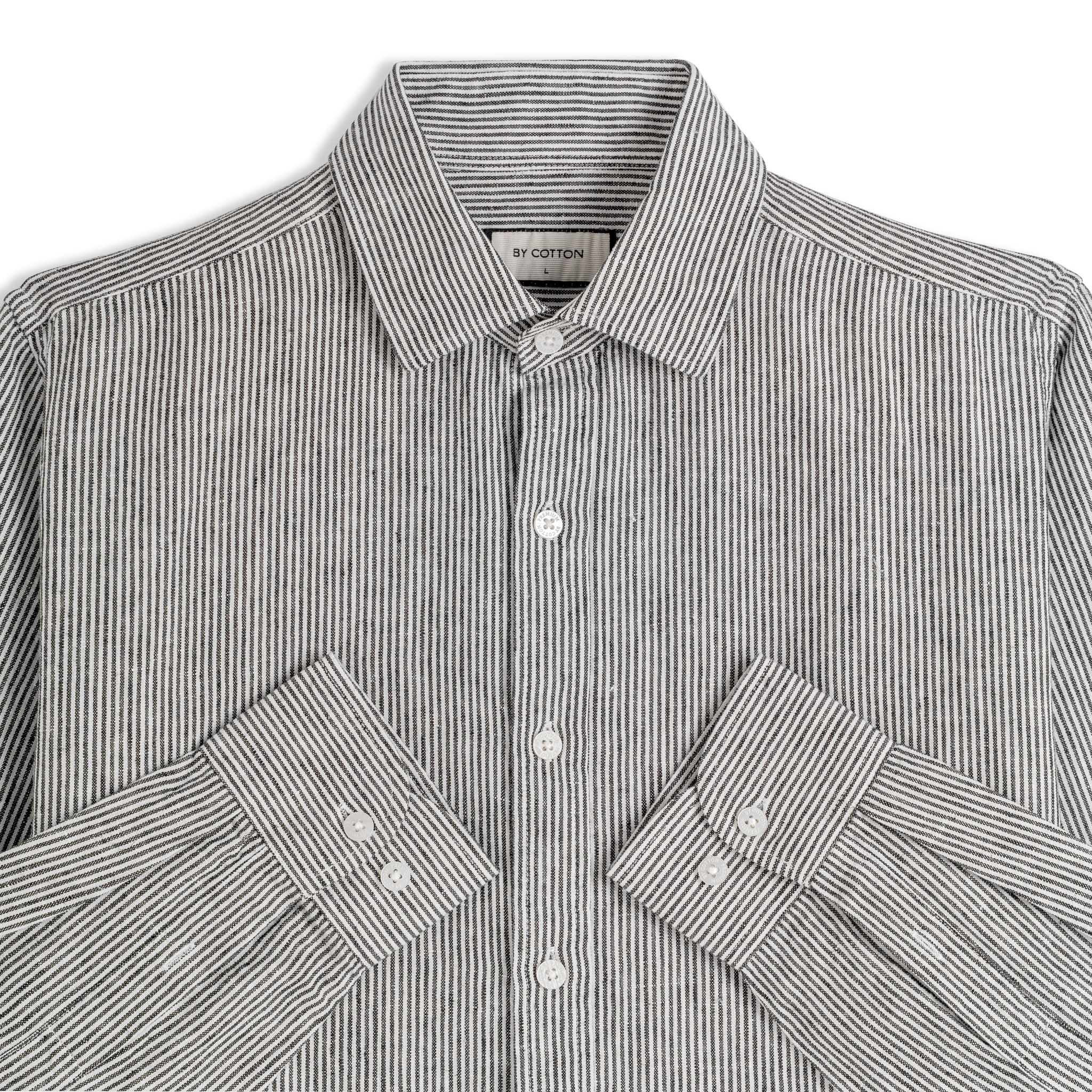 Áo Sơ Mi Nam By Cotton Linen Sọc Nhuyễn Đen