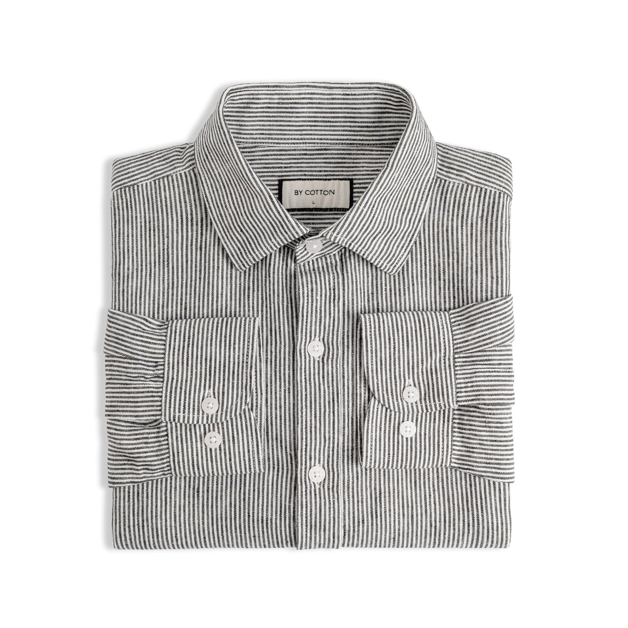 Áo Sơ Mi Nam By Cotton Linen Sọc Nhuyễn Đen