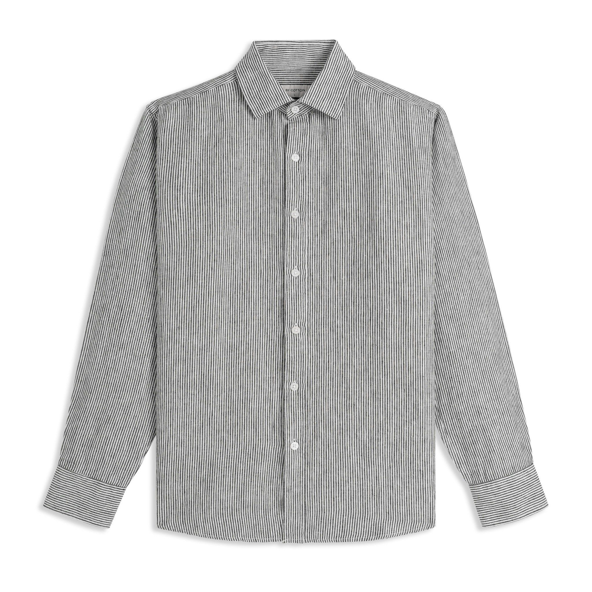 Áo Sơ Mi Nam By Cotton Linen Sọc Nhuyễn Đen