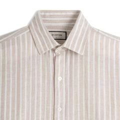 Áo Sơ Mi Nam By Cotton Linen Nâu Sọc Trắng