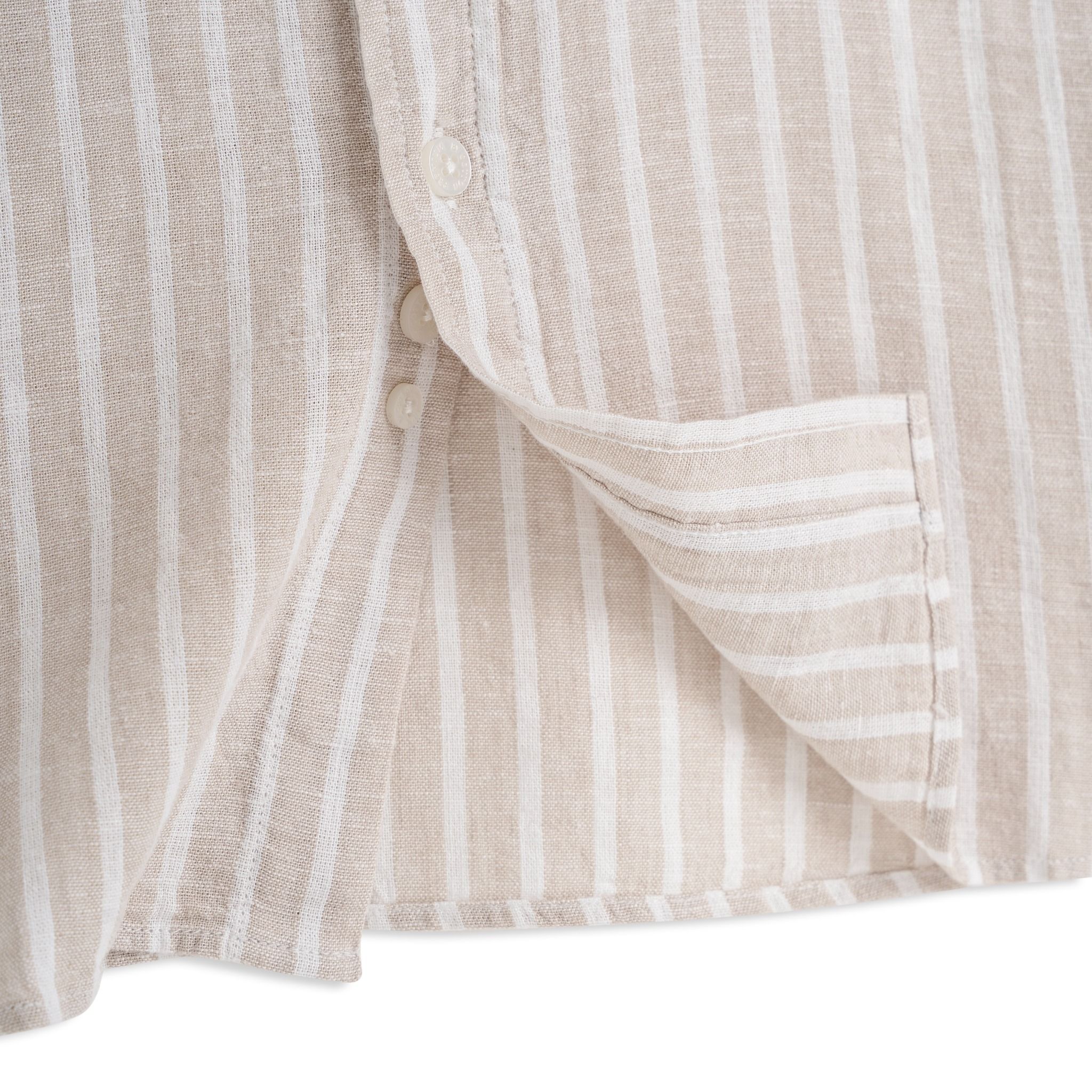 Áo Sơ Mi Nam By Cotton Linen Nâu Sọc Trắng