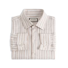 Áo Sơ Mi Nam By Cotton Linen Nâu Sọc Trắng