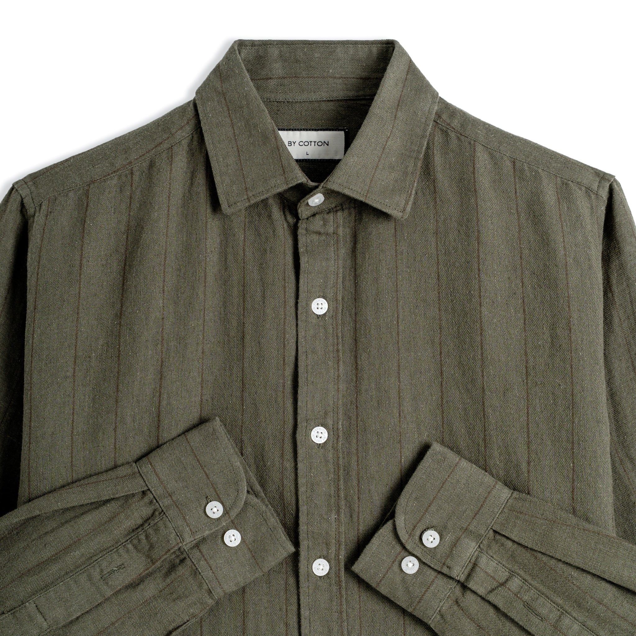 Áo Sơ Mi Nam By Cotton Linen Rêu Sọc