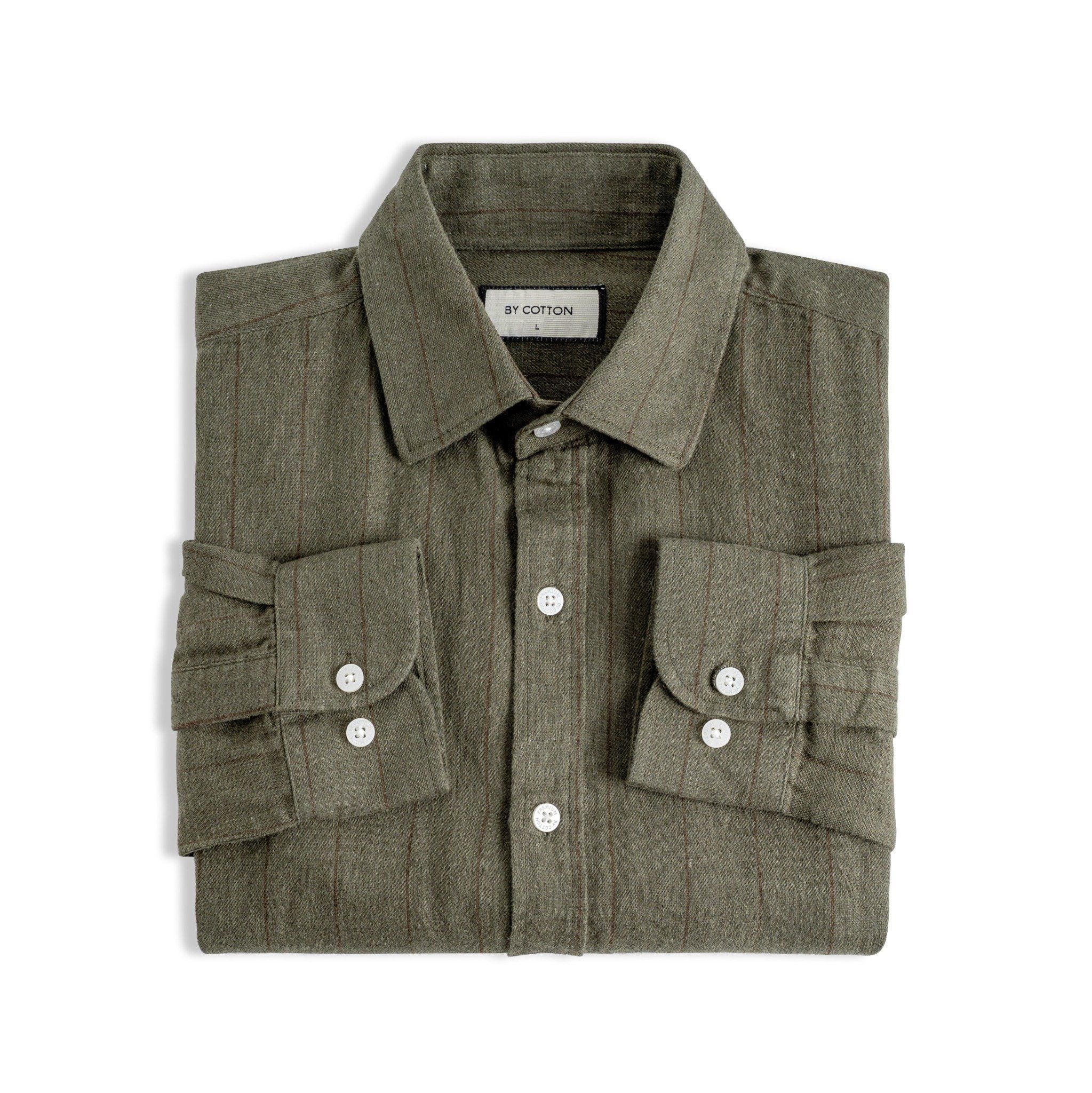 Áo Sơ Mi Nam By Cotton Linen Rêu Sọc