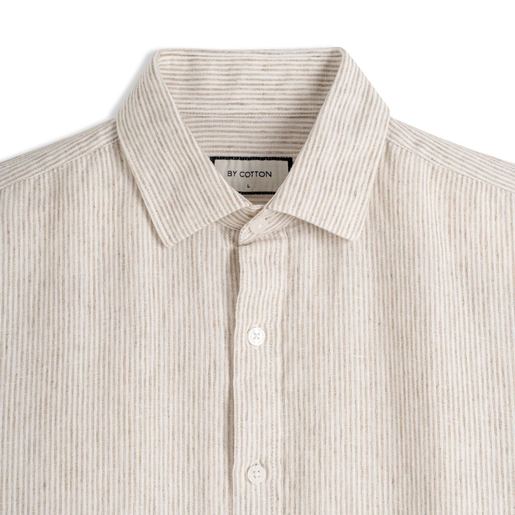 Áo Sơ Mi Nam By Cotton Linen Sọc Nhuyễn Nâu