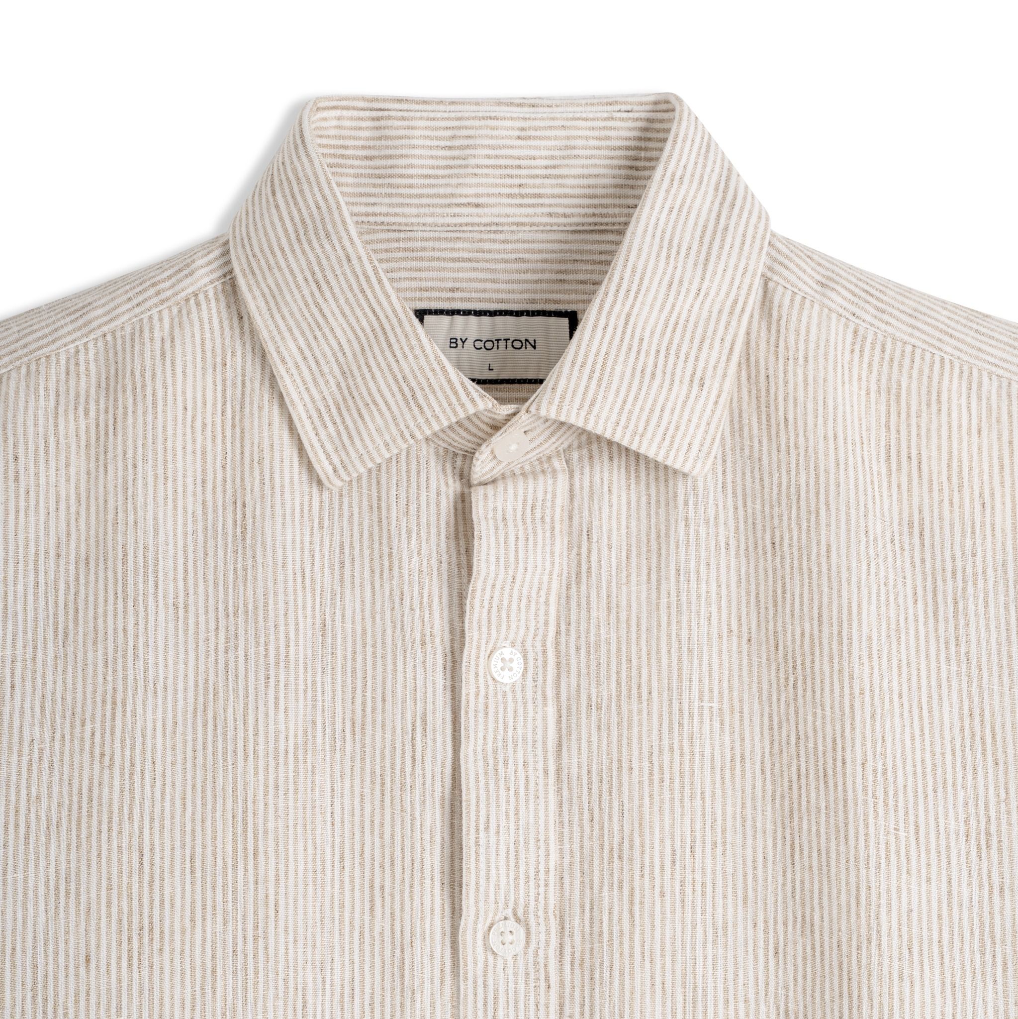 Áo Sơ Mi Nam By Cotton Linen Sọc Nhuyễn Nâu