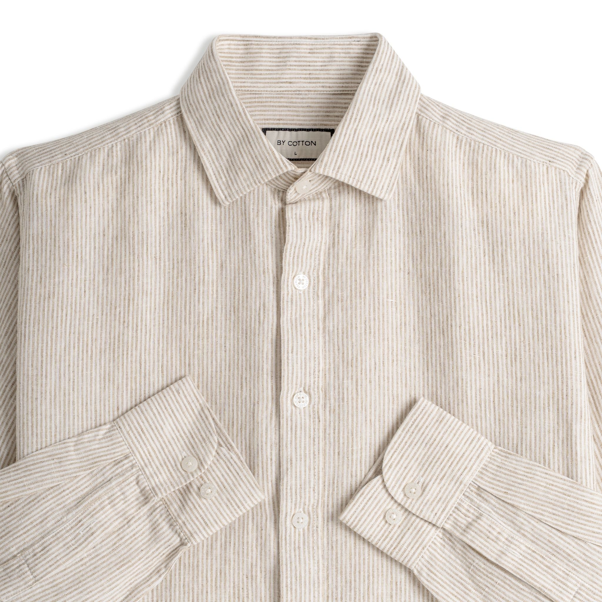 Áo Sơ Mi Nam By Cotton Linen Sọc Nhuyễn Nâu