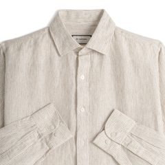 Áo Sơ Mi Nam By Cotton Linen Sọc Nhuyễn Nâu