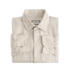 Áo Sơ Mi Nam By Cotton Linen Sọc Nhuyễn Nâu