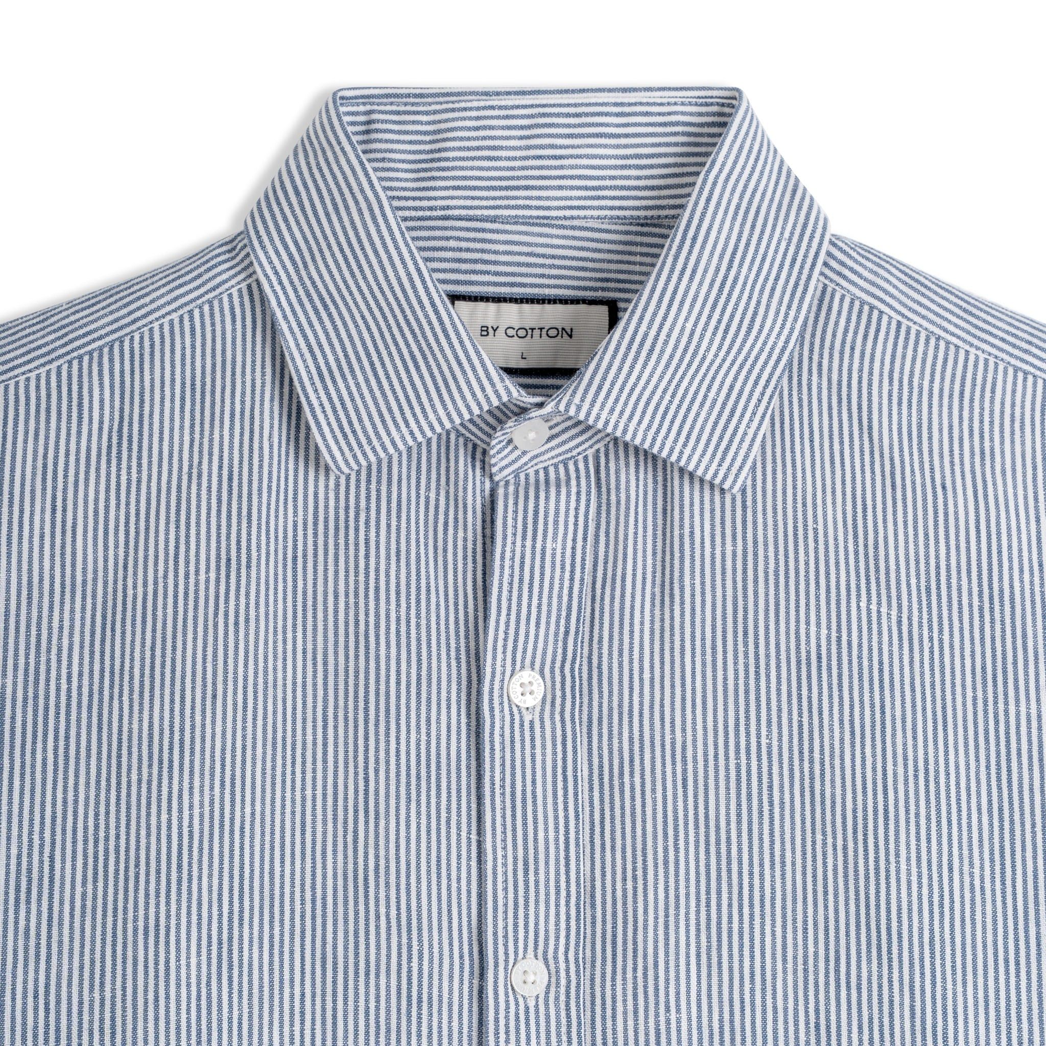 Áo Sơ Mi Nam By Cotton Linen Sọc Nhuyễn Xanh Đen