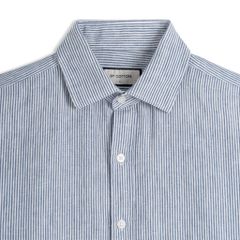 Áo Sơ Mi Nam By Cotton Linen Sọc Nhuyễn Xanh Đen