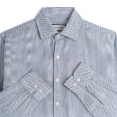 Áo Sơ Mi Nam By Cotton Linen Sọc Nhuyễn Xanh Đen