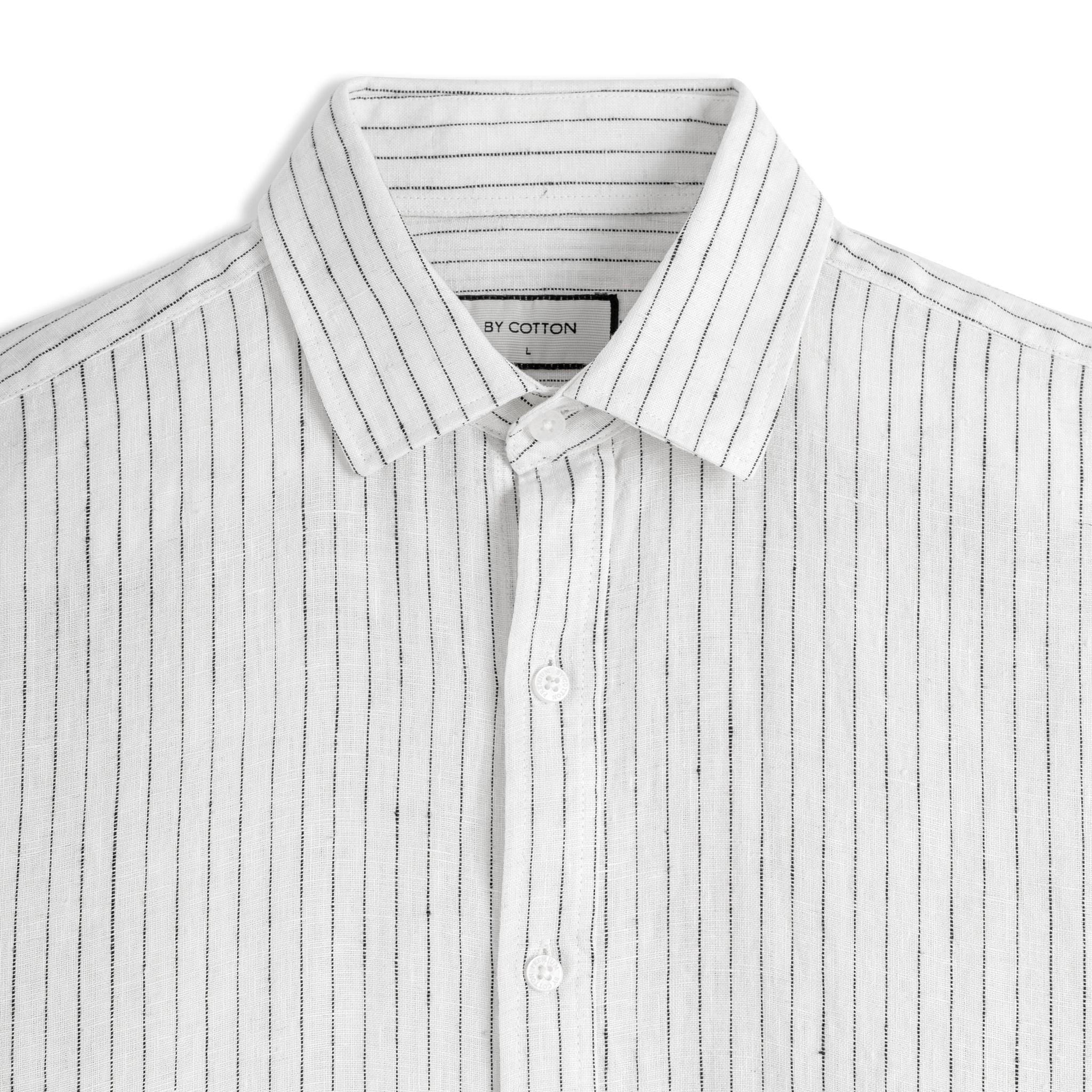 Áo Sơ Mi Nam By Cotton Linen Trắng Sọc Đen