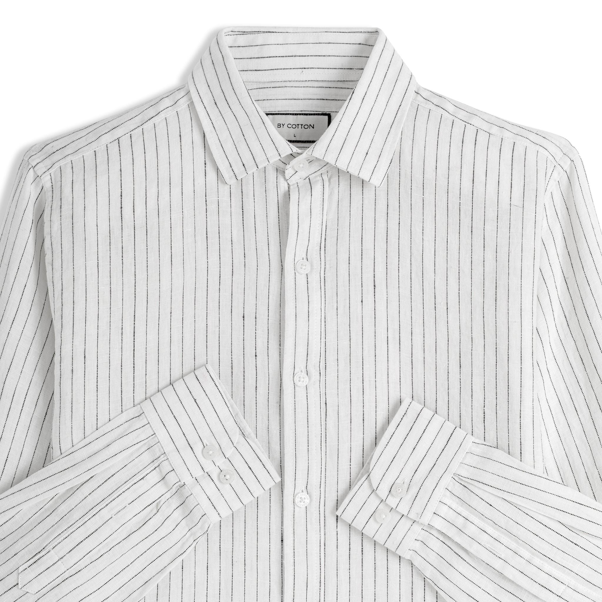 Áo Sơ Mi Nam By Cotton Linen Trắng Sọc Đen