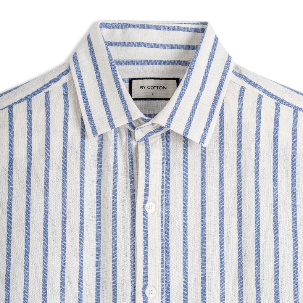 Áo Sơ Mi Nam By Cotton Linen Trắng Sọc Xanh