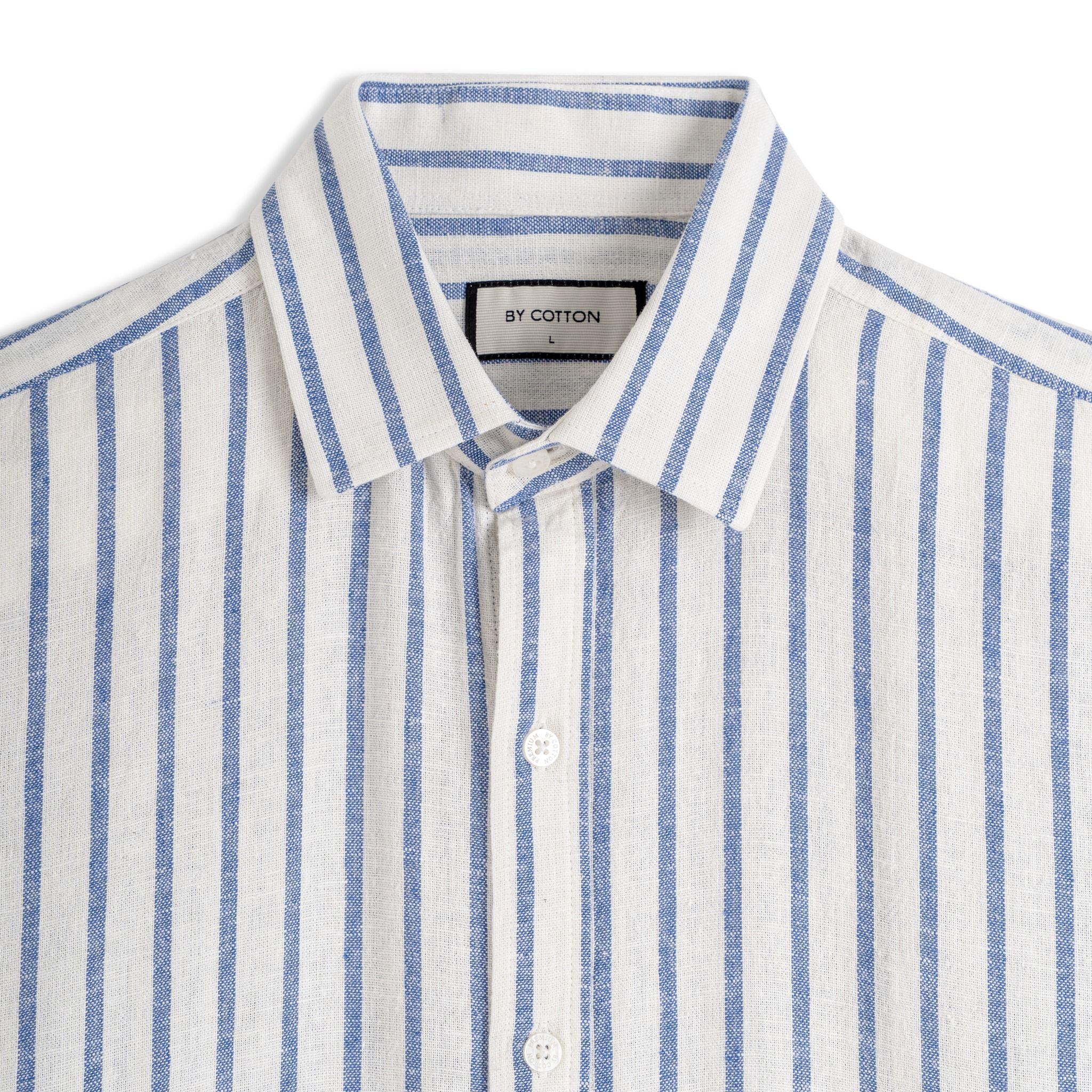 Áo Sơ Mi Nam By Cotton Linen Trắng Sọc Xanh