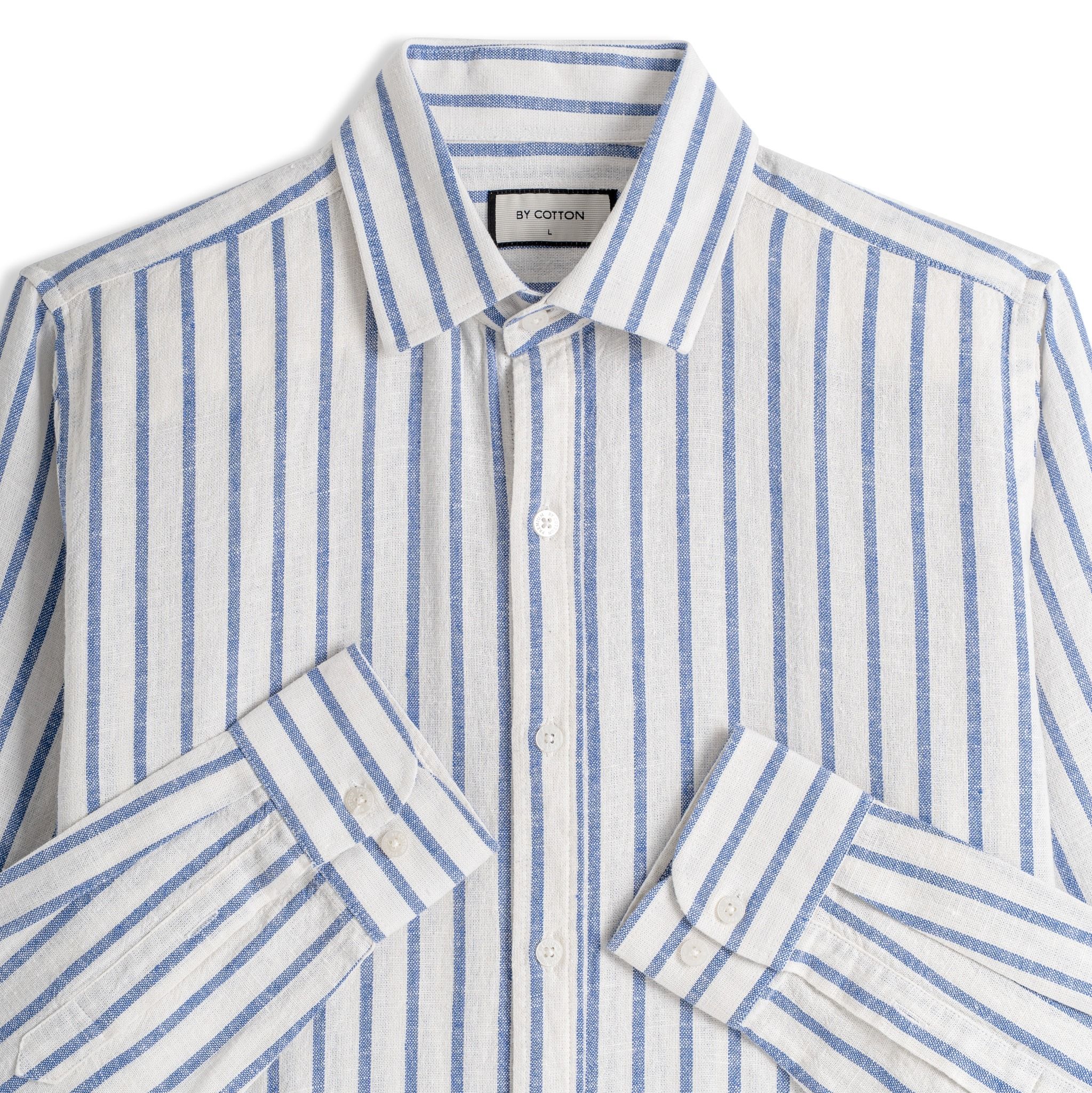 Áo Sơ Mi Nam By Cotton Linen Trắng Sọc Xanh